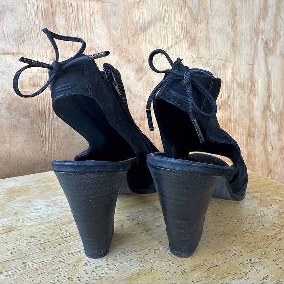 Paul Green Open Toe Black Perforated Sling Back Block Heel Shoe - Picture 8 of 11